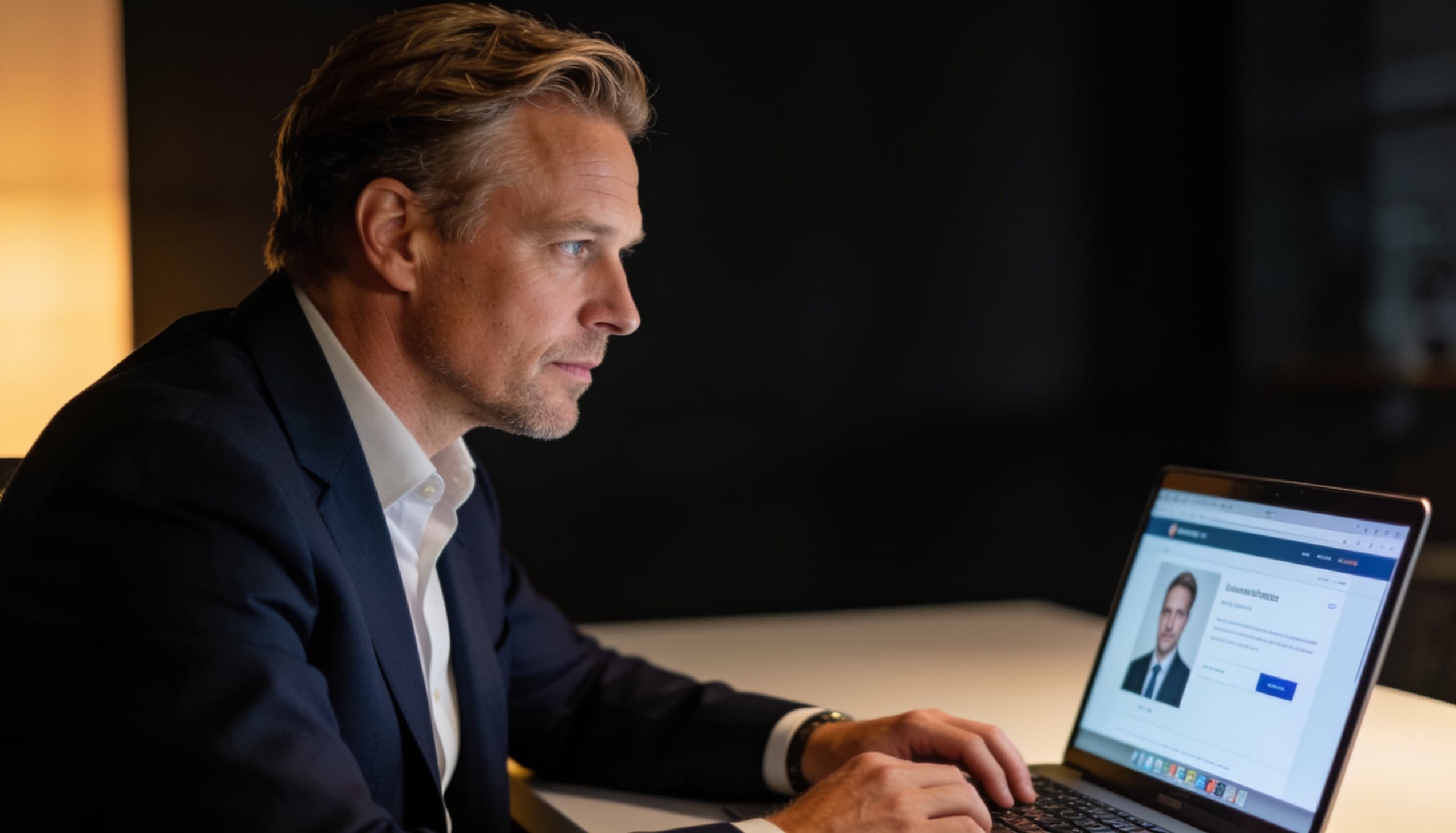 B2B seller studying a prospect's LinkedIn profile before writing a personalised opener
